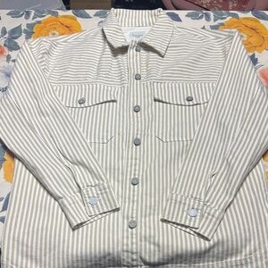 Striped Beige Button-Up Women's Top